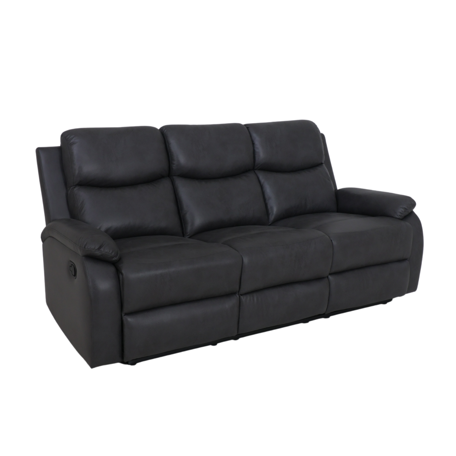 3-seat recliner sofa with dark upholstery, deep seat, padded arms and back cushions