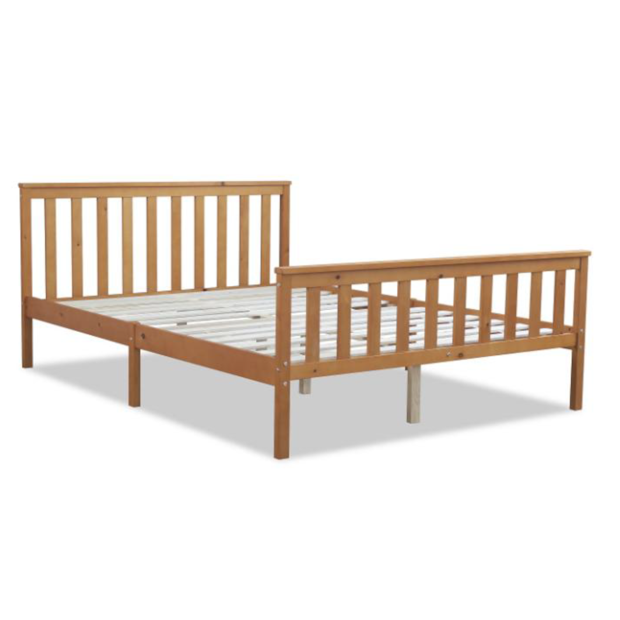 Wood bed frame with slatted headboard and footboard, double size, 54x75