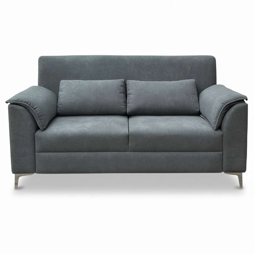 LAVELLE 2-seater sofa, dark gray with tufted back cushions, firm seat, tapered legs