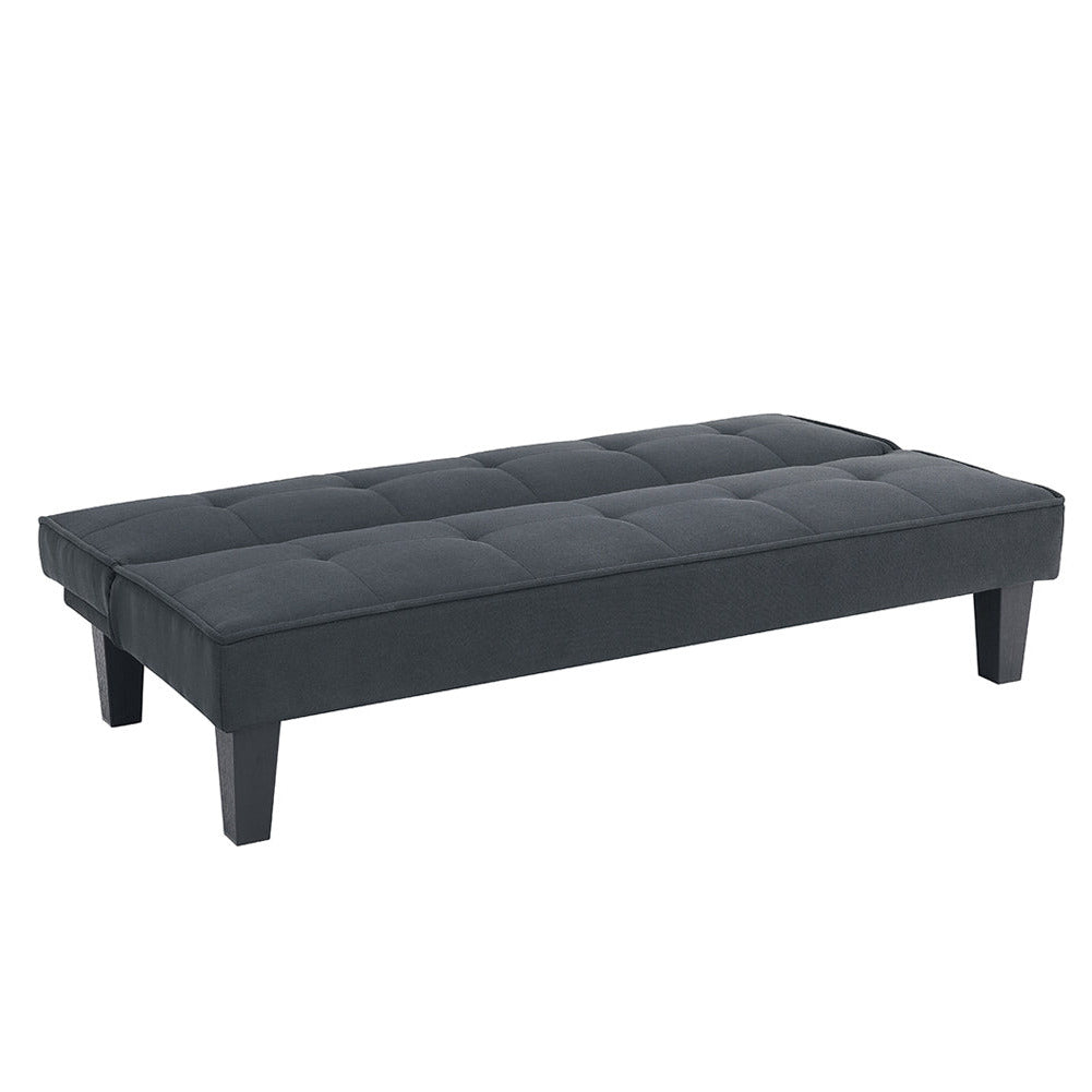 Kendal sofabed in dark charcoal with tufted cushion top and four wooden legs