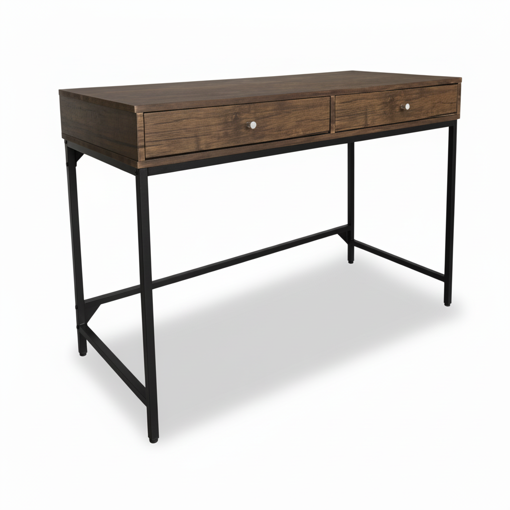 HARRIS study table, dark wood top with two drawers and black metal legs