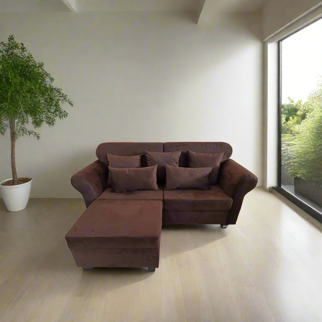 Dark brown 3-seater sectional sofa with chaise and four back cushions