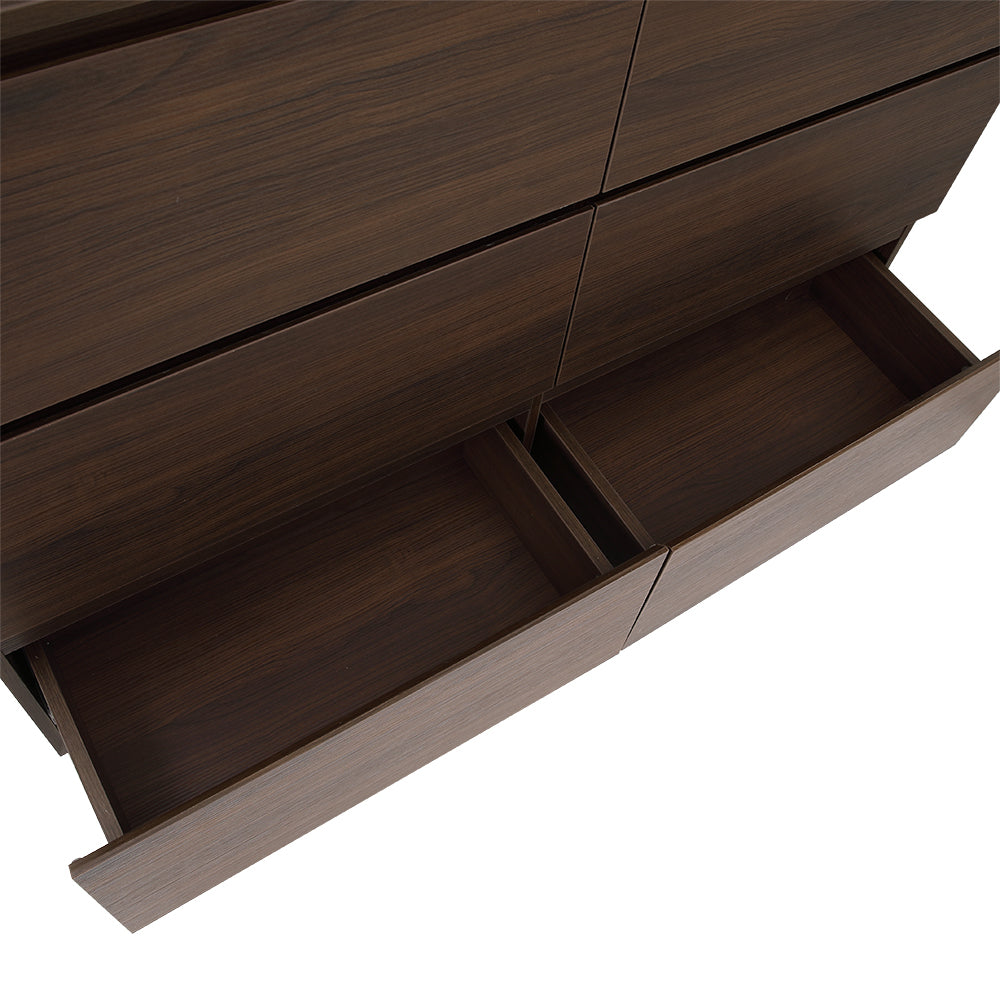 Chest of 6 drawers with an open drawer showing dark wood interior