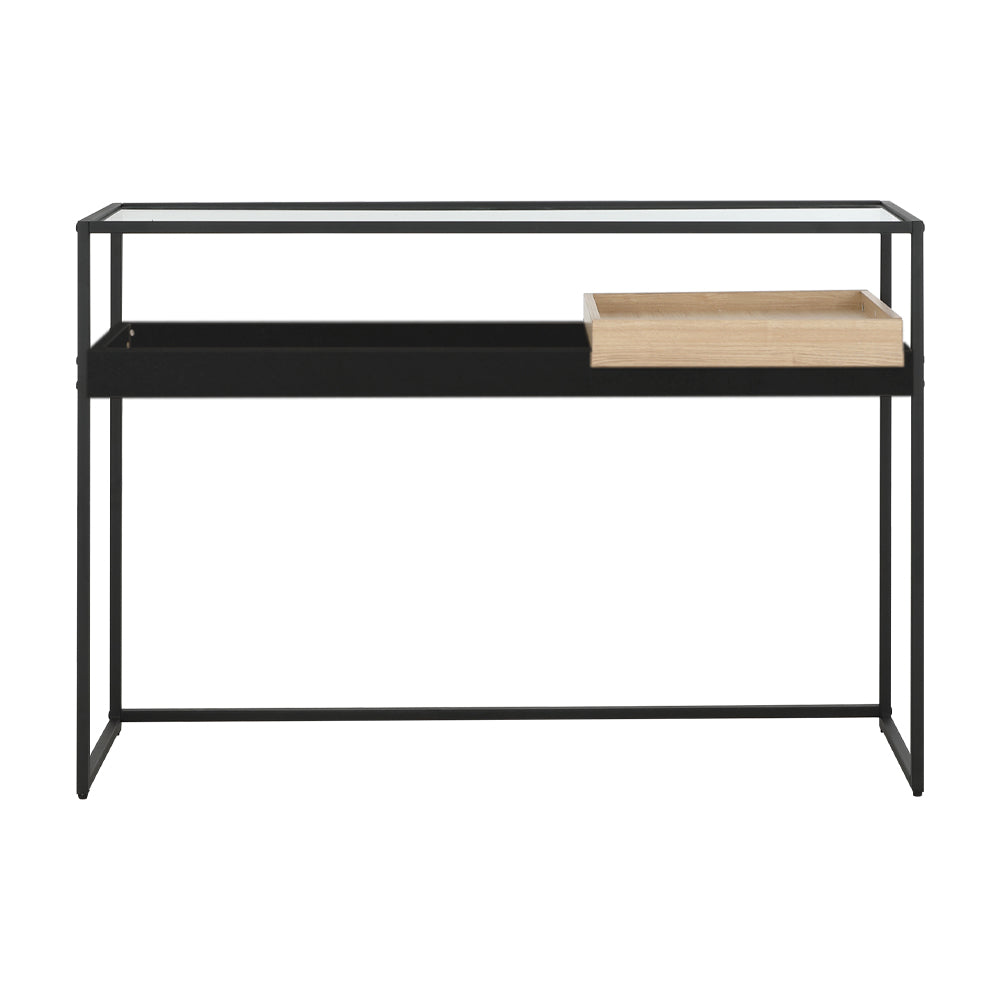 WARWICK console table with black frame and sliding light wood drawer