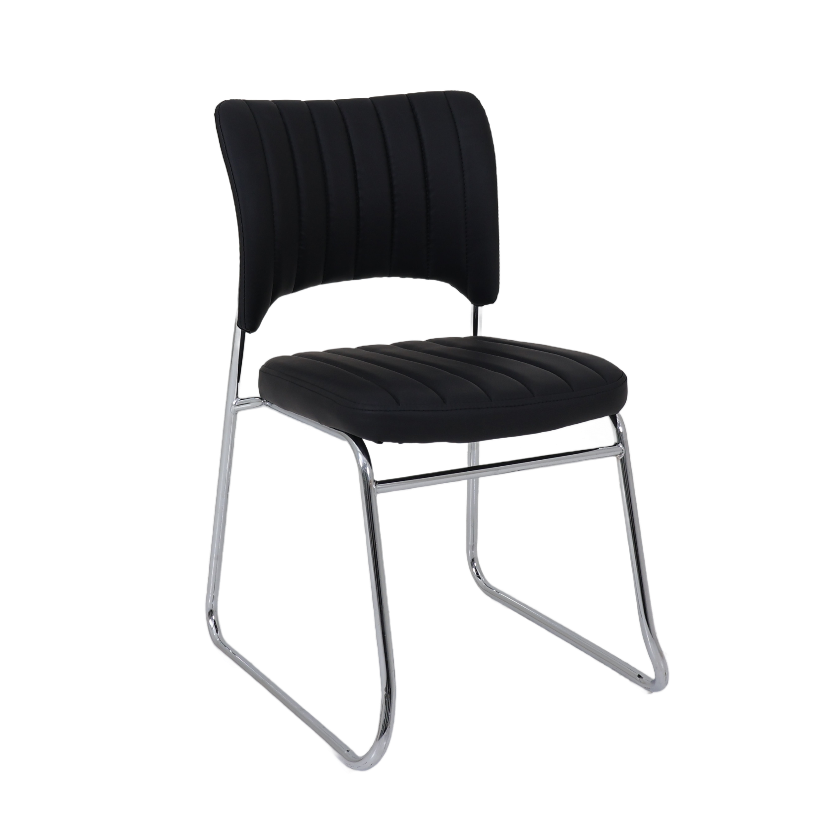 WEBSTER visitor chair with black padded seat and curved backrest, chrome cantilever legs