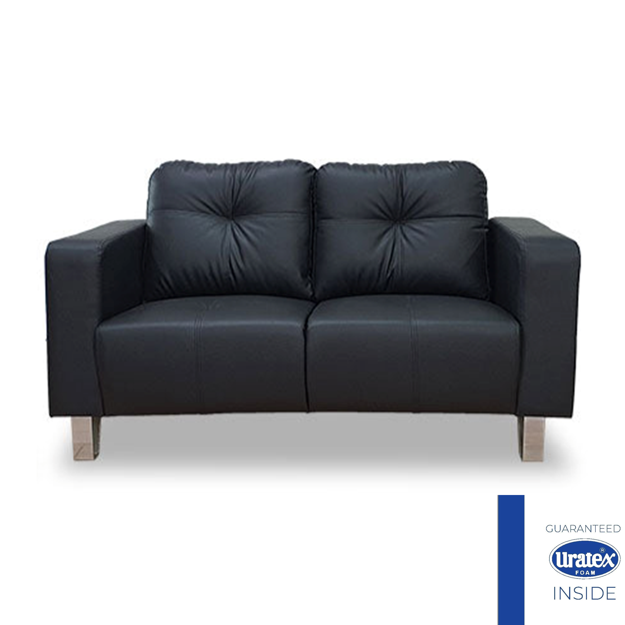 MATTEO 2-seater sofa in dark black with tufted backrest panels and square arms