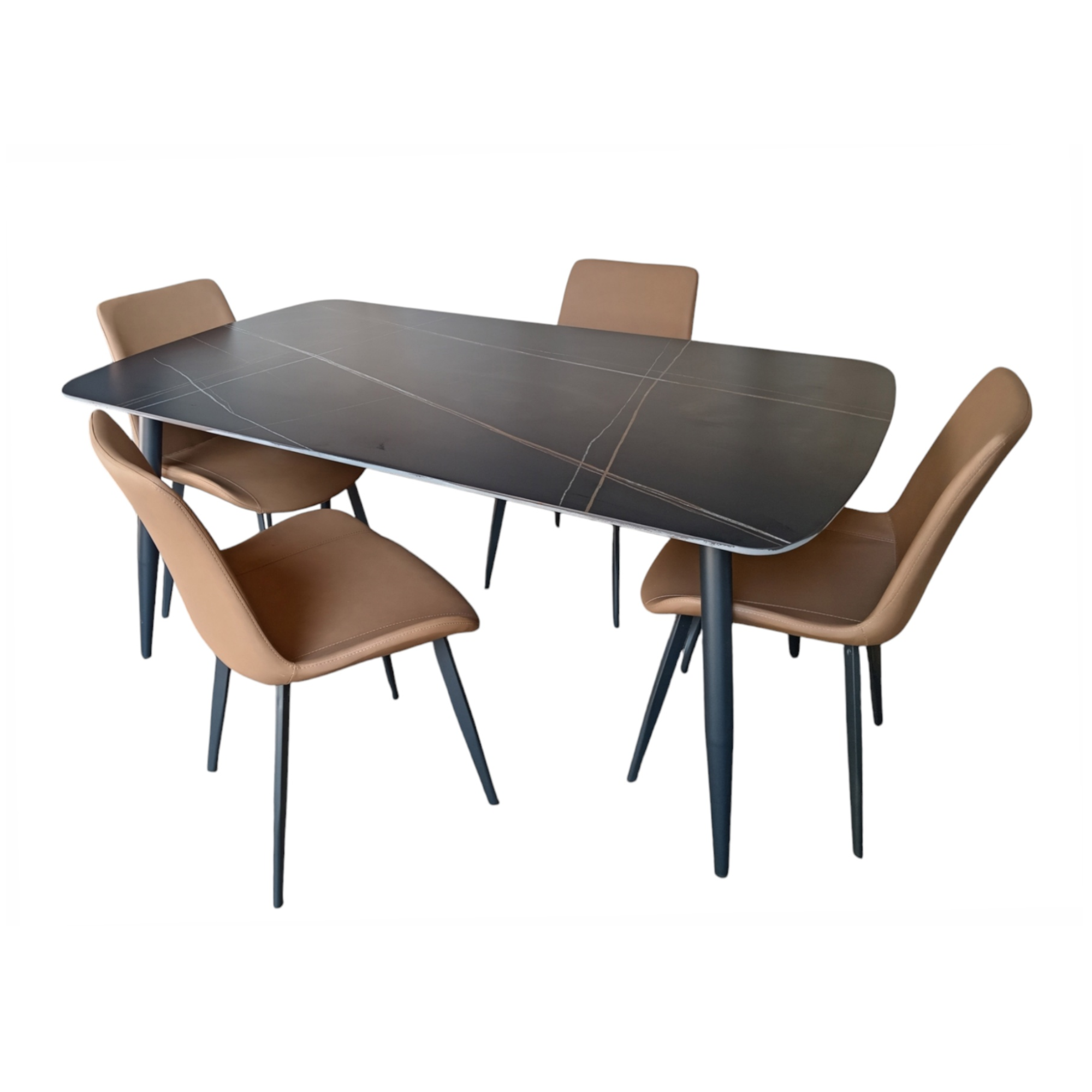 Brown chairs with dark dining table, 4-seat set