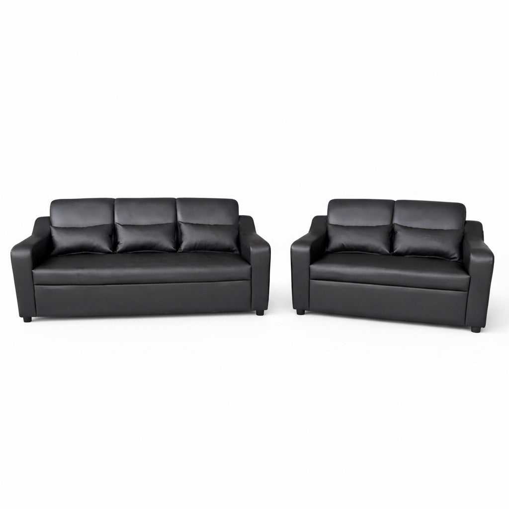 3-seater sofa, dark upholstery, three back cushions, low track arms; side view