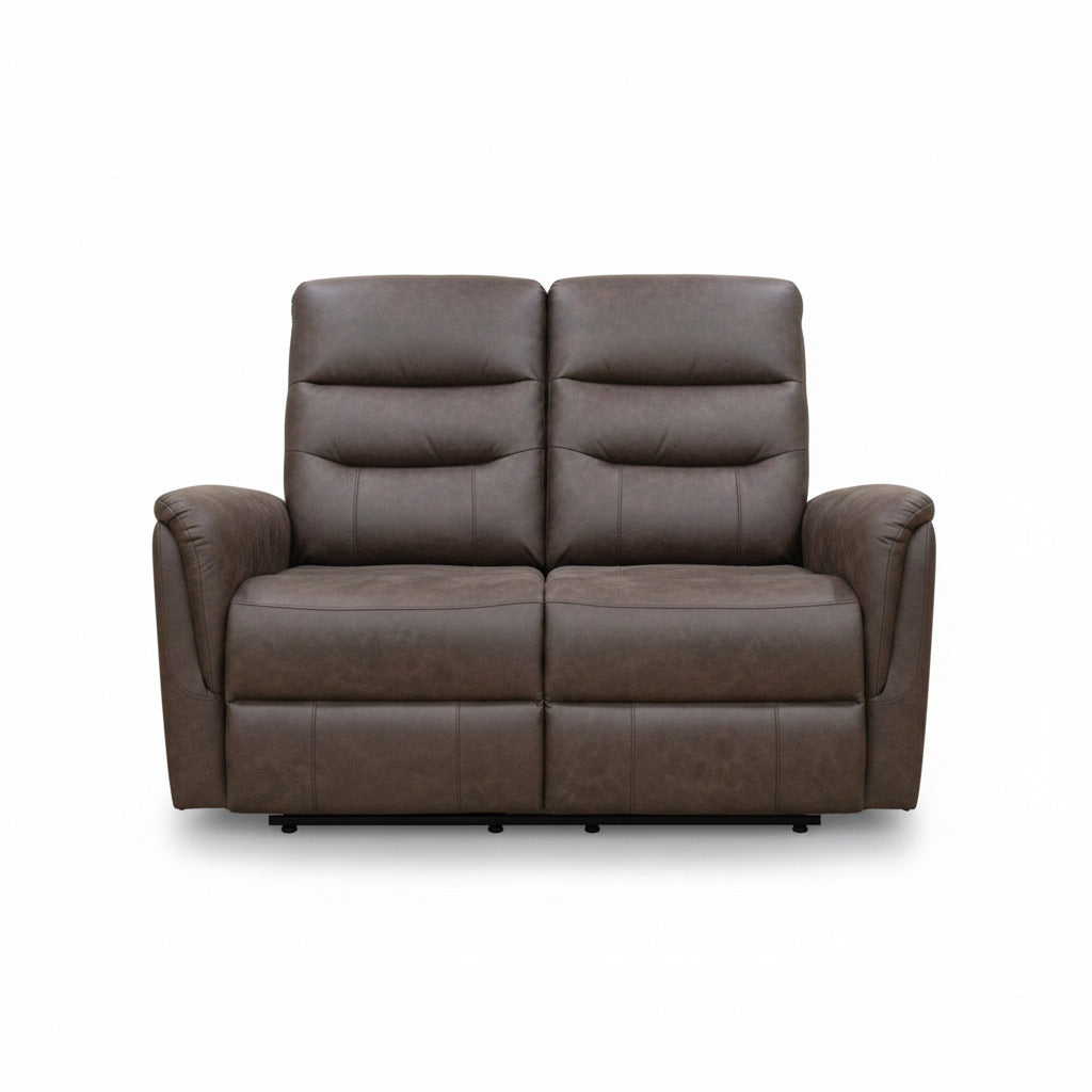 Brown 2-seater sofa recliner with two back cushions and split seat panels