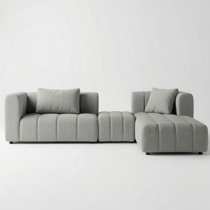 Gray L-shape modular sectional sofa with chaise and padded seat cushions