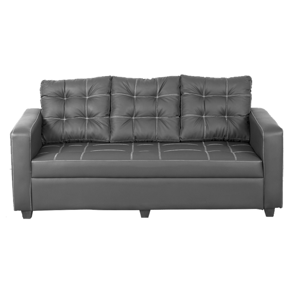 Dark gray 3-seater sofa with tufted back cushions and padded seat