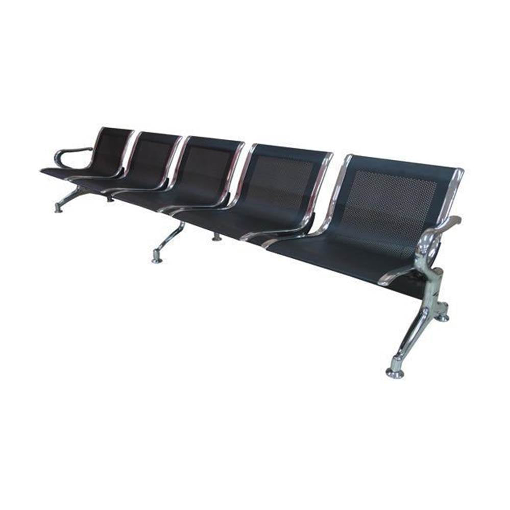 Black DOMINIC 5-seater gang chair with curved arms and chrome legs