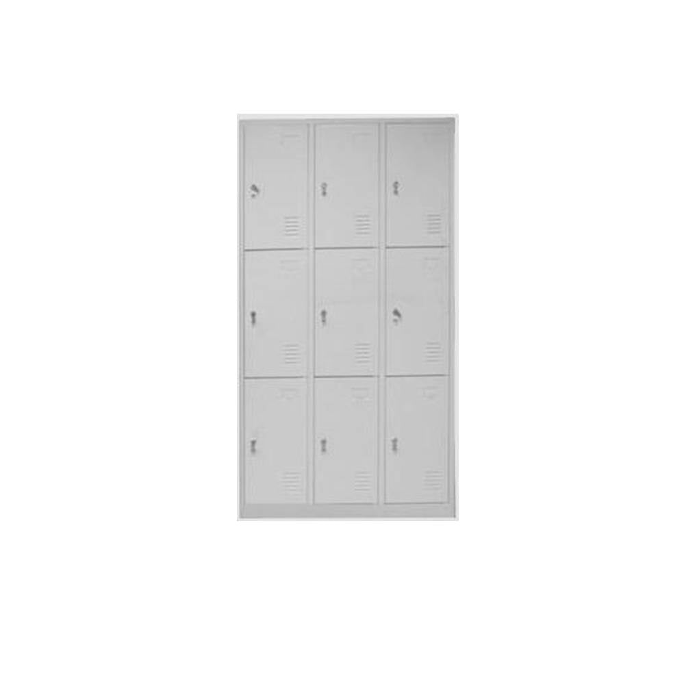 Horizon 9 door locker in gray metal with 9 vented doors and small locks