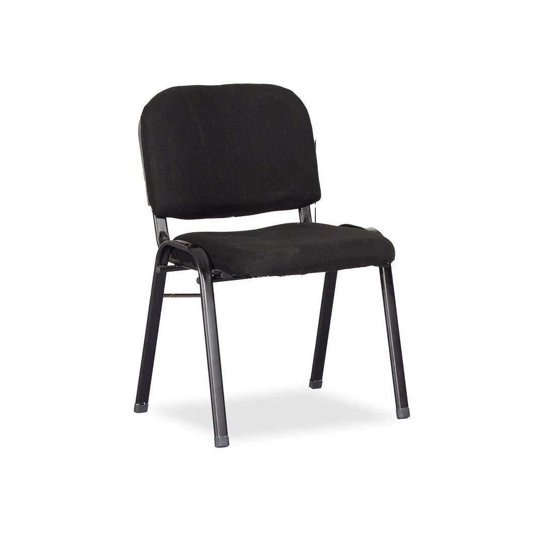Black visitors chair with padded backrest and seat on metal legs
