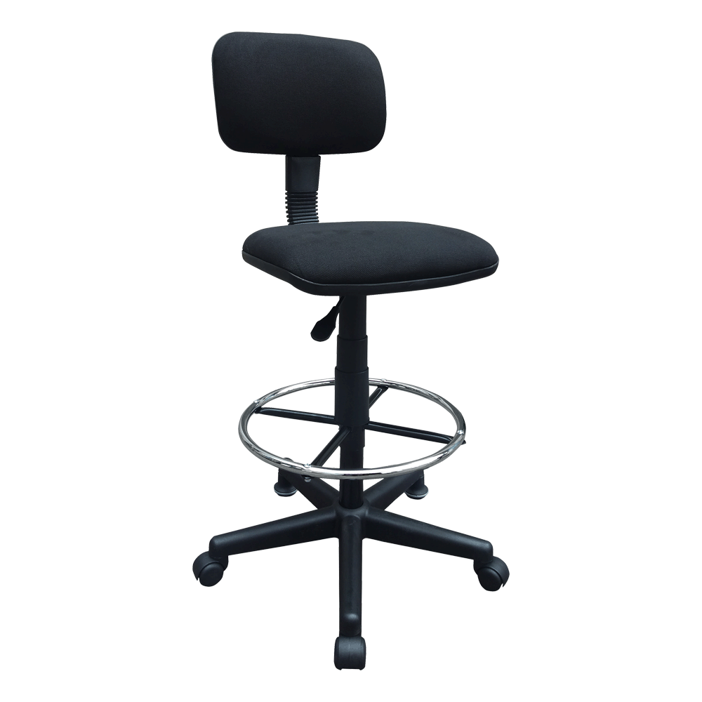 BLAIR Teller chair, dark fabric seat and back, circular footrest, height-adjust base with casters