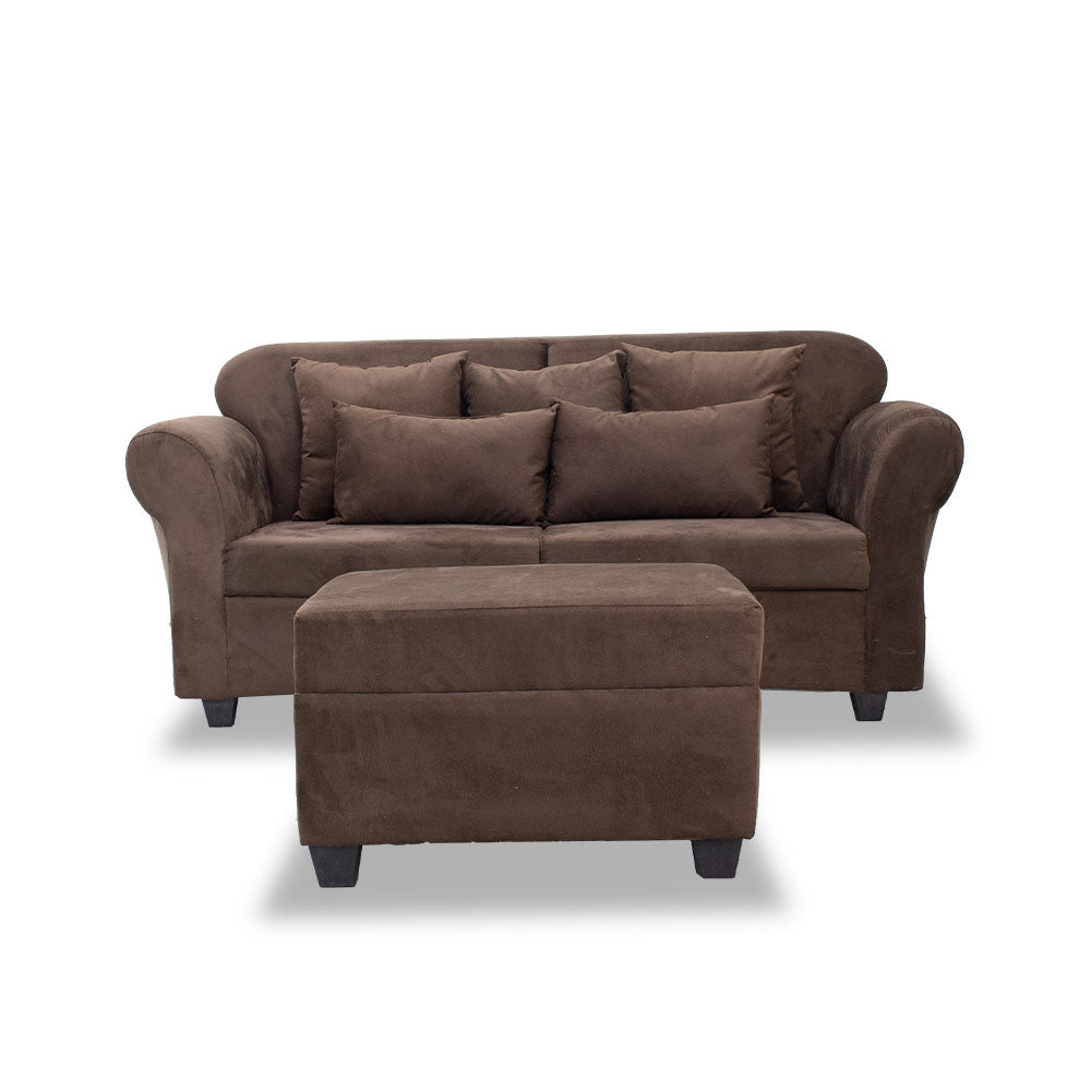 Gray 3-seater sectional sofa with matching ottoman-style chaise and three cushions