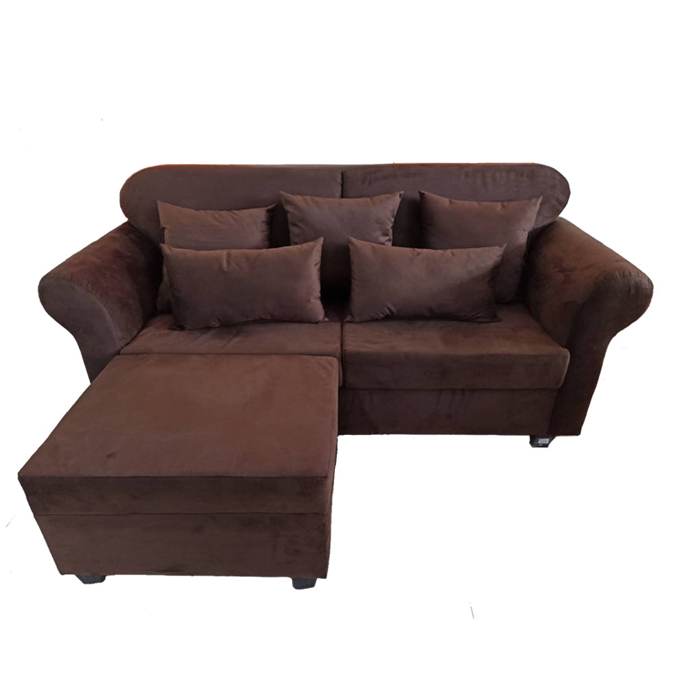 Dark brown 3-seater sectional sofa with chaise and three seat cushions