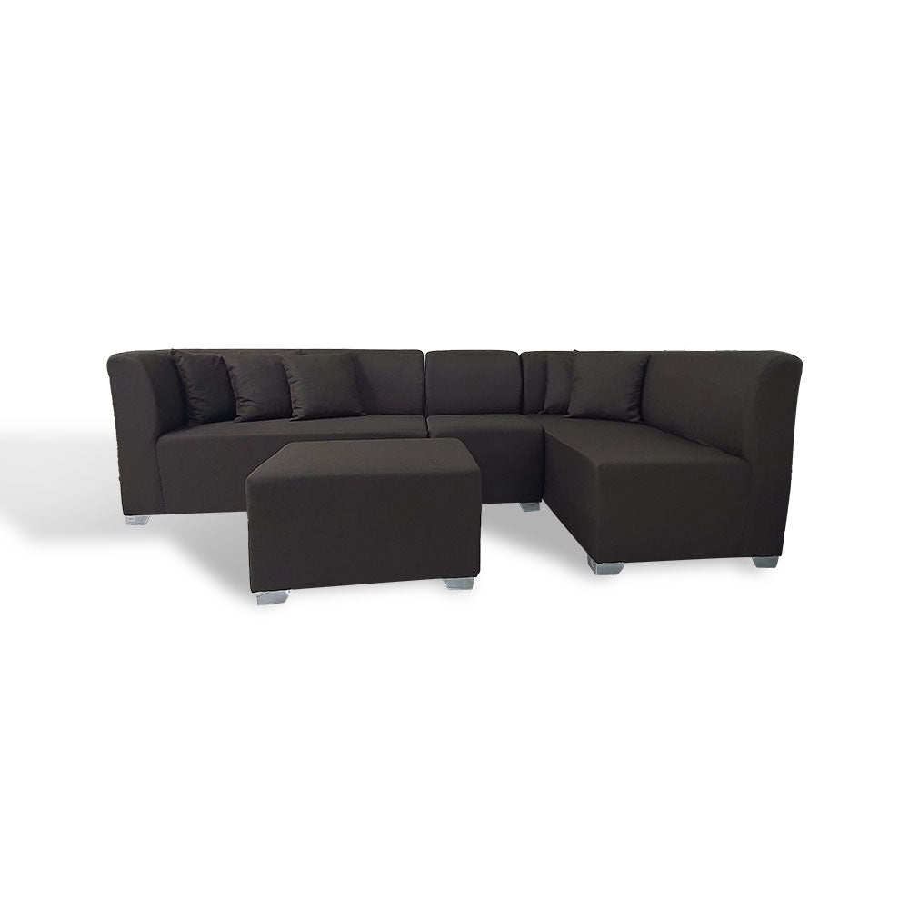 Dark gray L-shape sectional sofa with ottoman-style center block