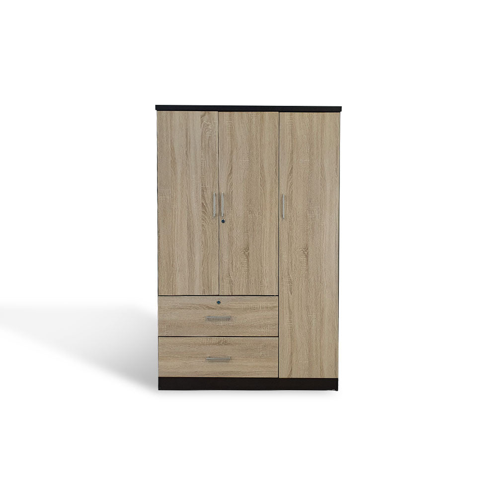 MONHA II 3-door wardrobe with two-tone woodgrain doors and two drawers