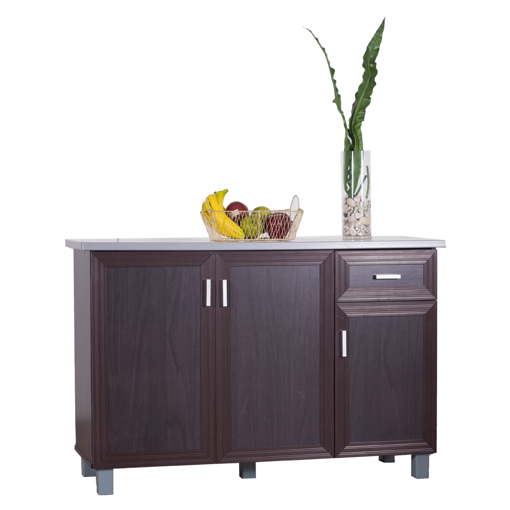 Wenge kitchen cabinet with white top, double center doors, right-side cabinet and drawer