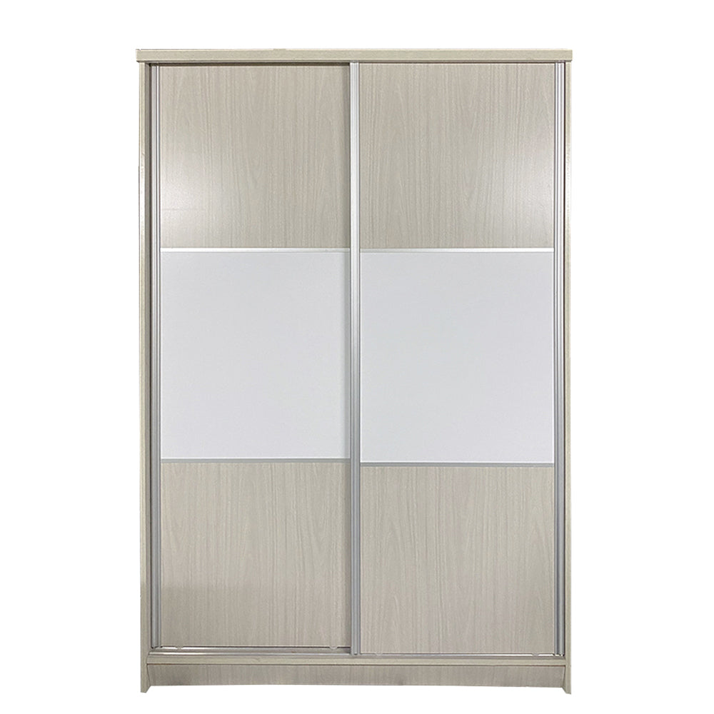 White ash 2-door wardrobe with light wood panels and white door inserts