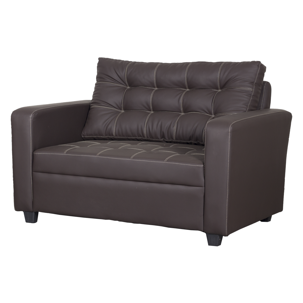 WILLIAM 2-seater sofa, dark brown leather-look with tufted back and stitched seat panels