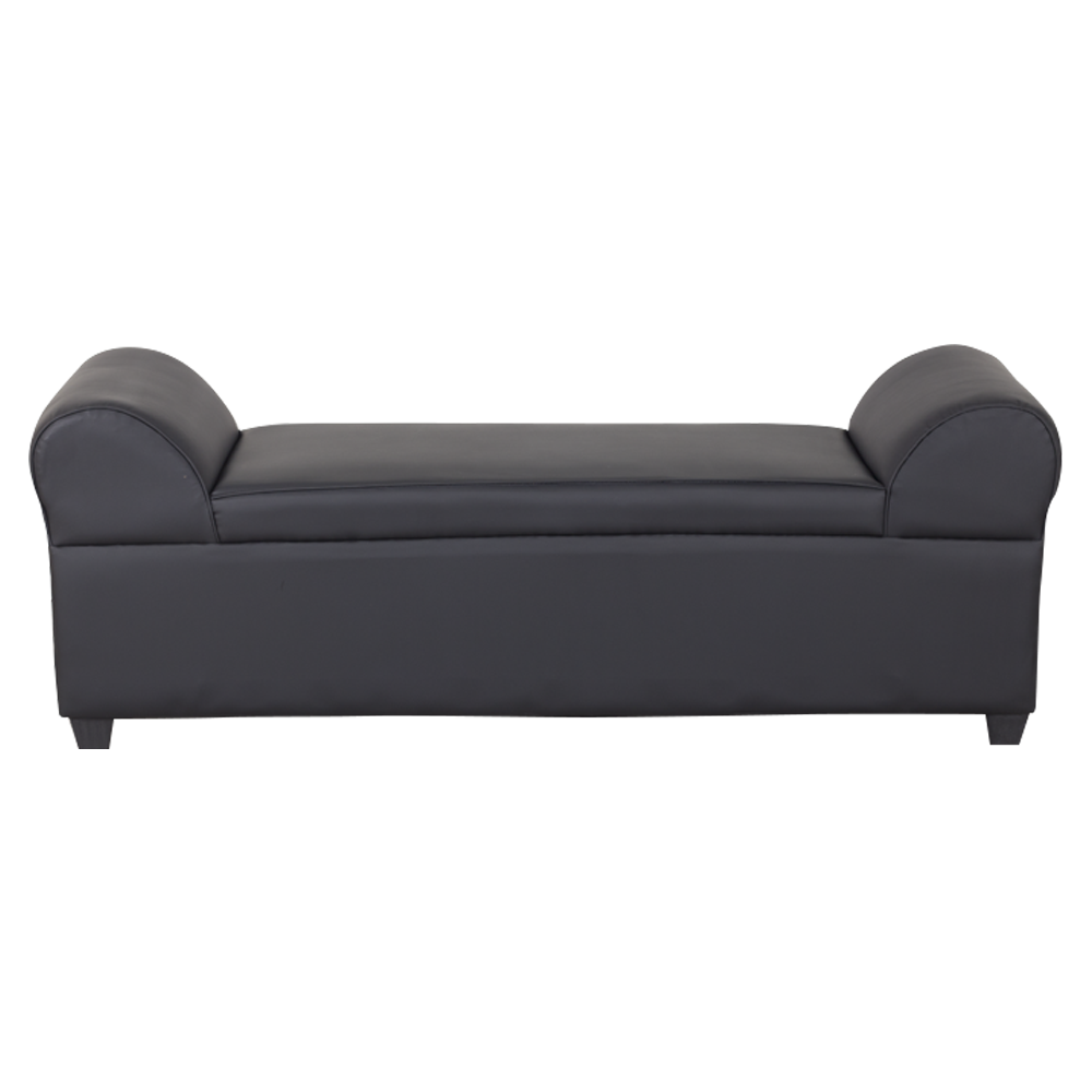 Lounge sofa with curved back and arms, dark upholstery, and tapered legs