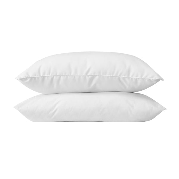 White fiber pillow pair, two stacked pillows with smooth stitched surface