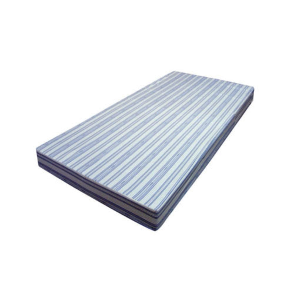 4-inch thin cotton mattress with blue striped surface and dark perimeter edge