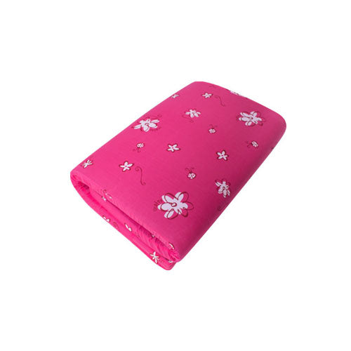 URATEX Siesta mattress, fuchsia pink with floral pattern, corner view