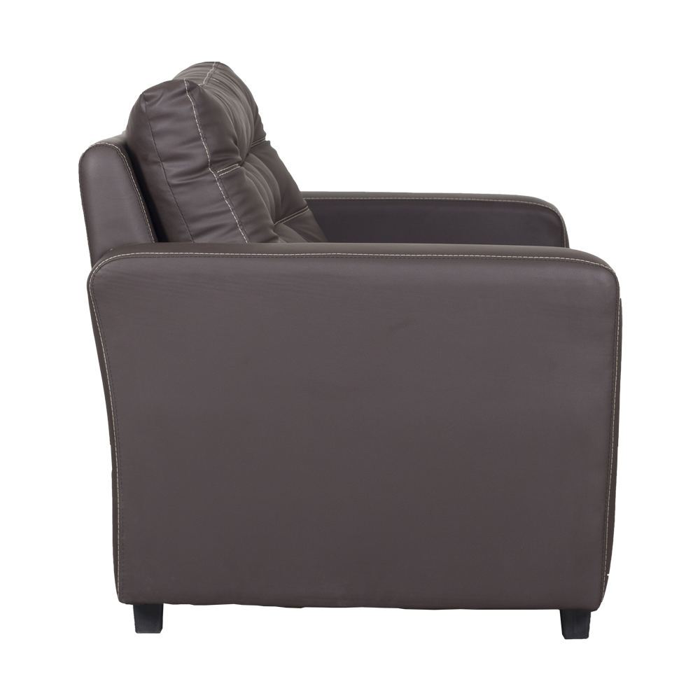WILLIAM 2-seater sofa in dark brown leather-look, side view with tufted back cushion