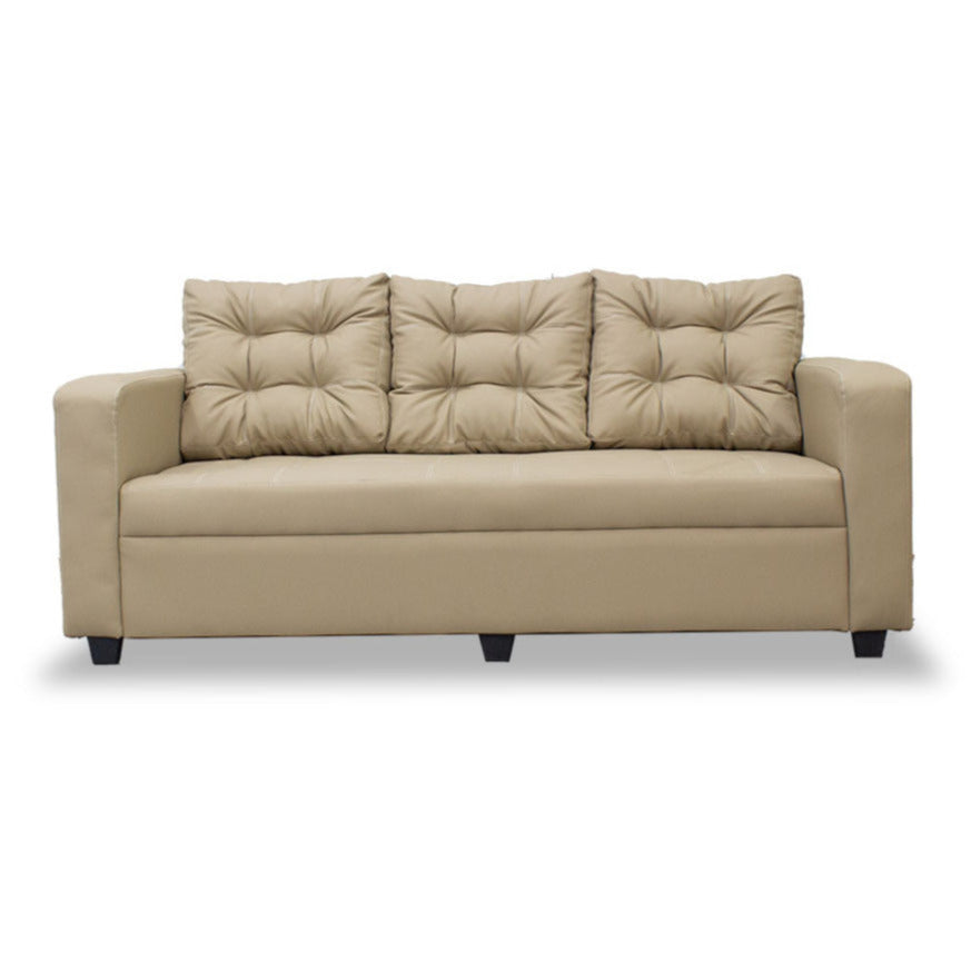 Beige 3-seater sofa with tufted back cushions and square armrests