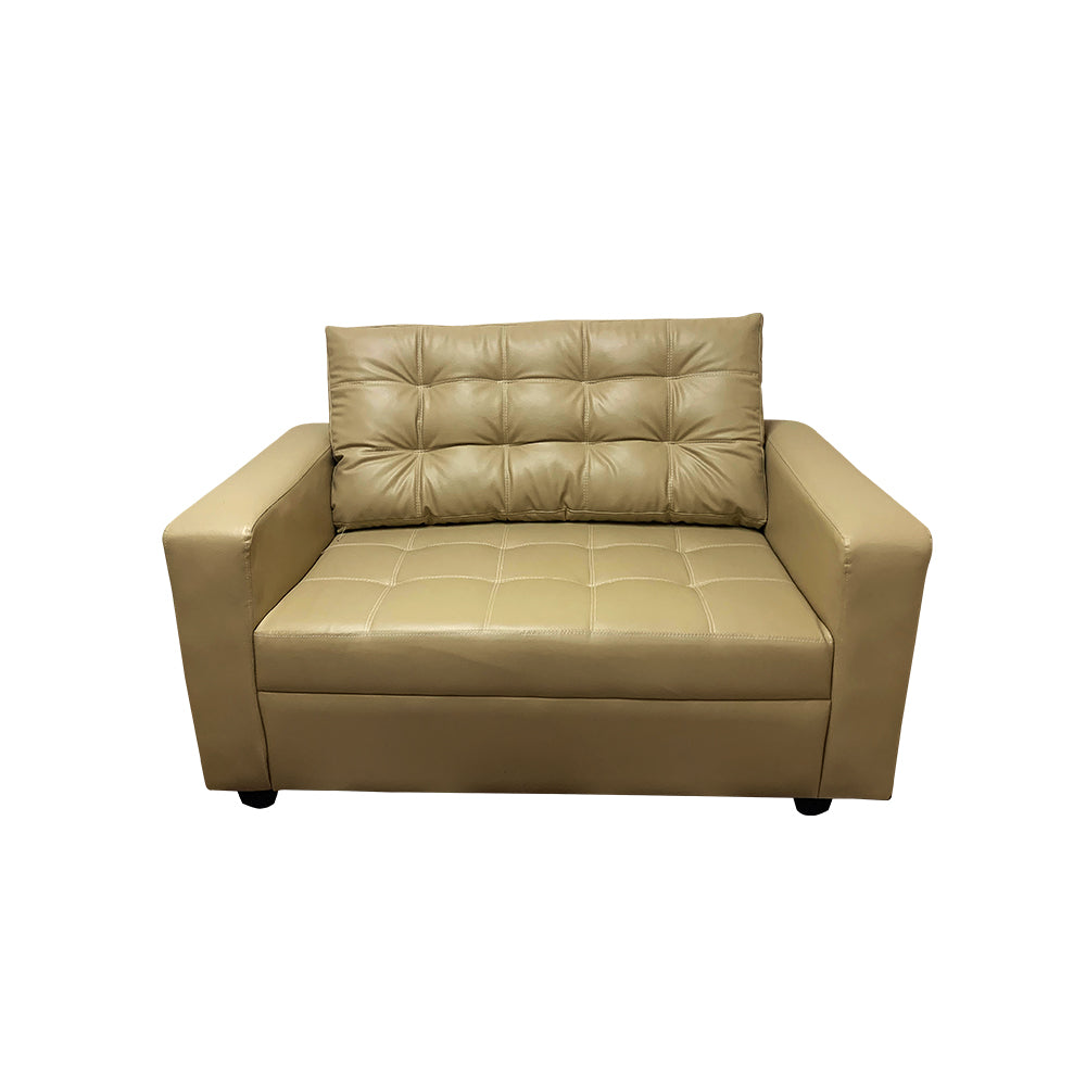 WILLIAM 2-seater sofa, tan leather-look with tufted back and padded seat