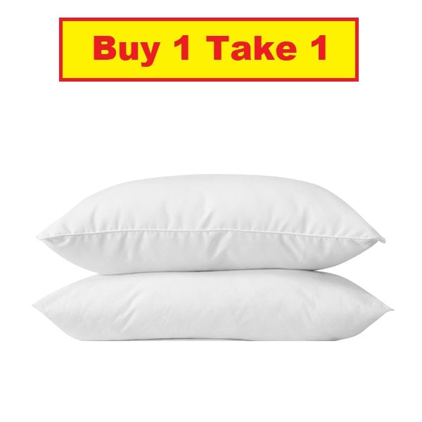 White fiber pillow pair with two stacked pillows and smooth stitched cover