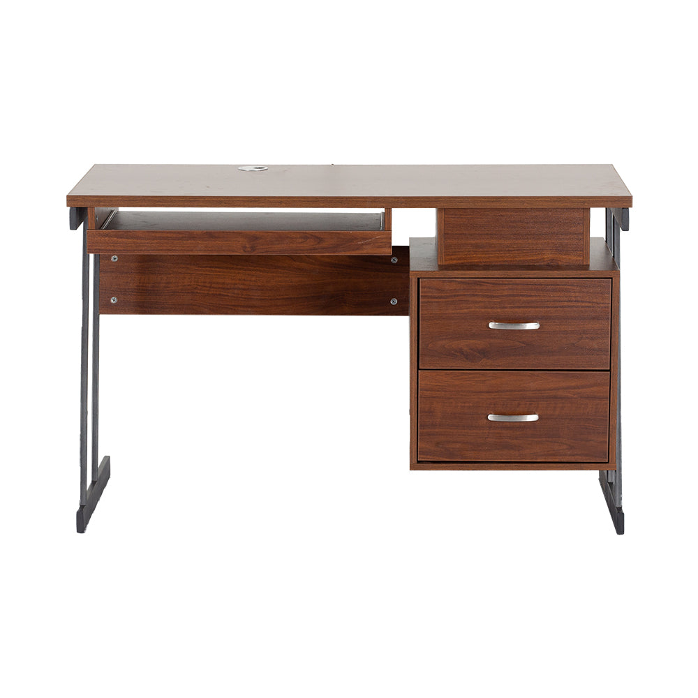 Walnut computer table with one drawer cabinet and open lower storage