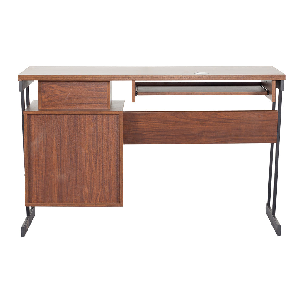 Walnut computer table with flip-out shelf and large side cabinet