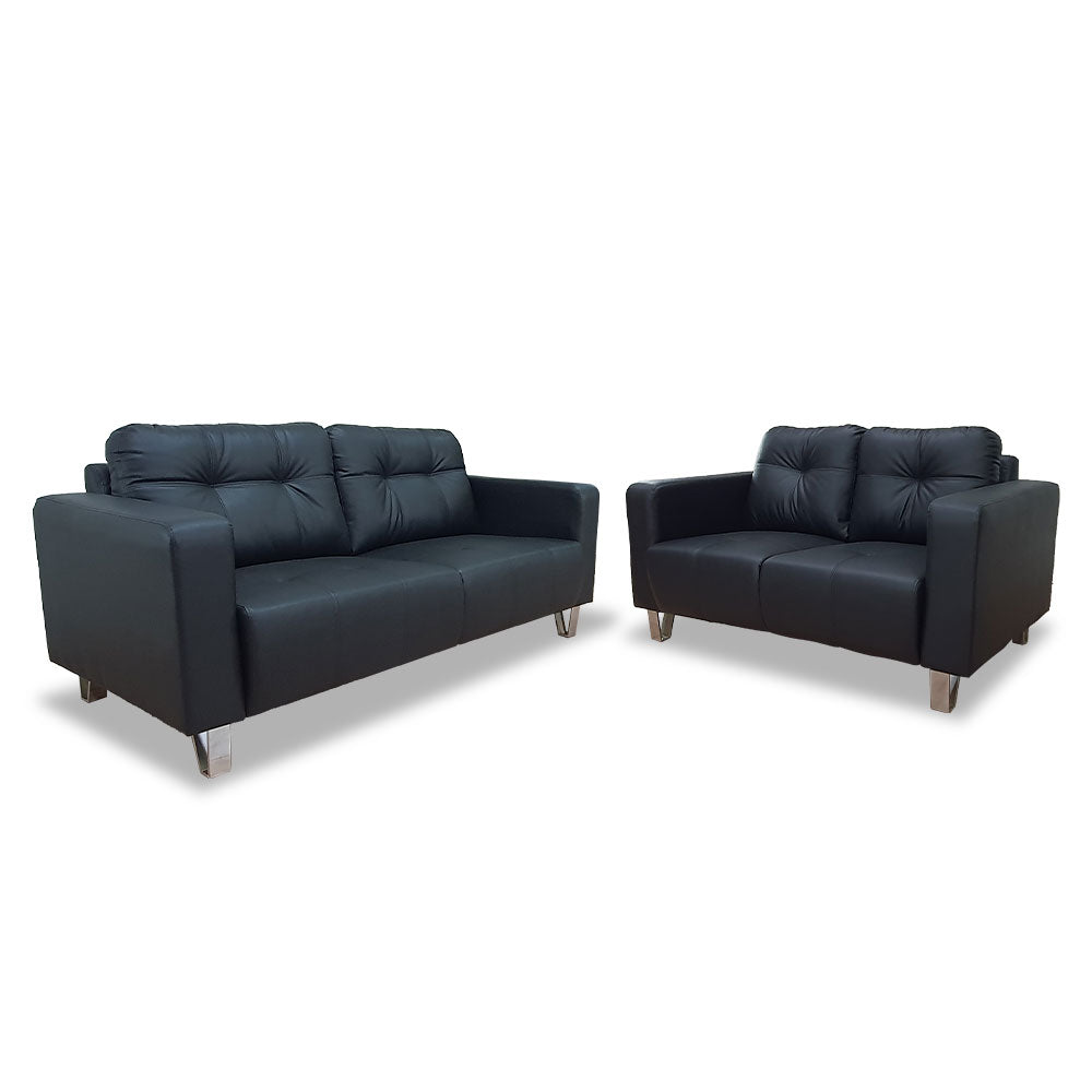 3-2 sofa set with dark upholstery: sofa and loveseat from front view