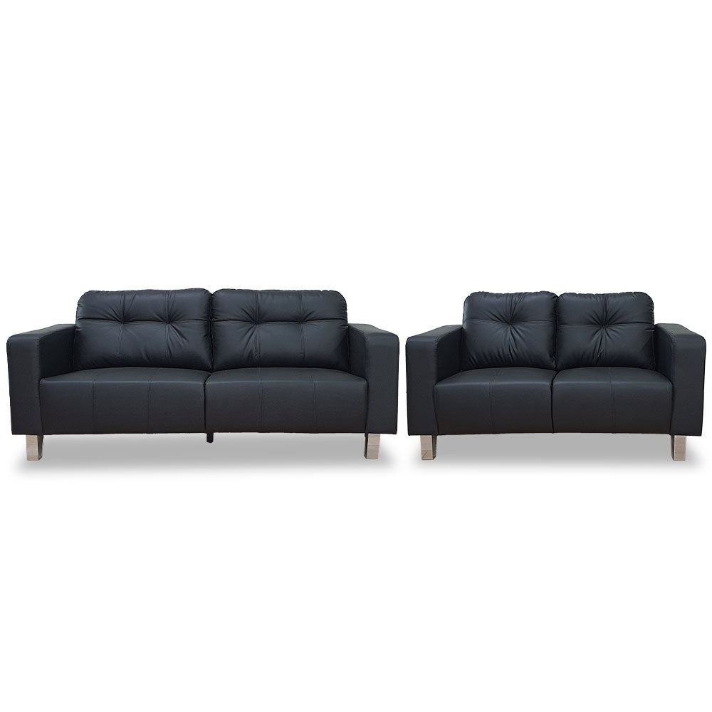 3-2 sofa set with dark upholstery: two-seat sofa and loveseat side view