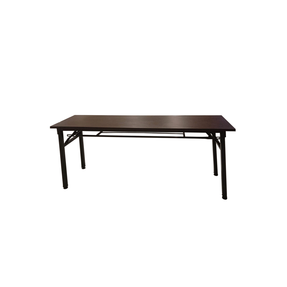 Training table with dark brown top and black metal legs