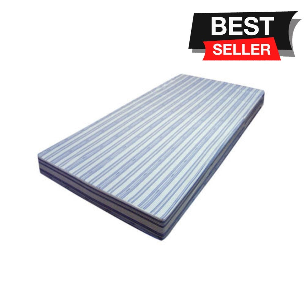 4-inch thin cotton mattress with blue striped cover and dark side border