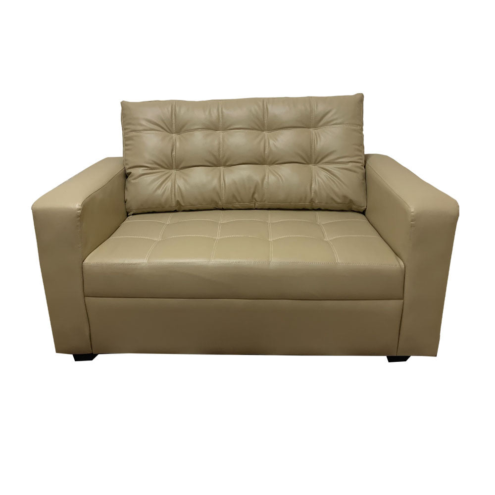 WILLIAM 2-seater sofa, beige leather-look with tufted back and cushioned seat