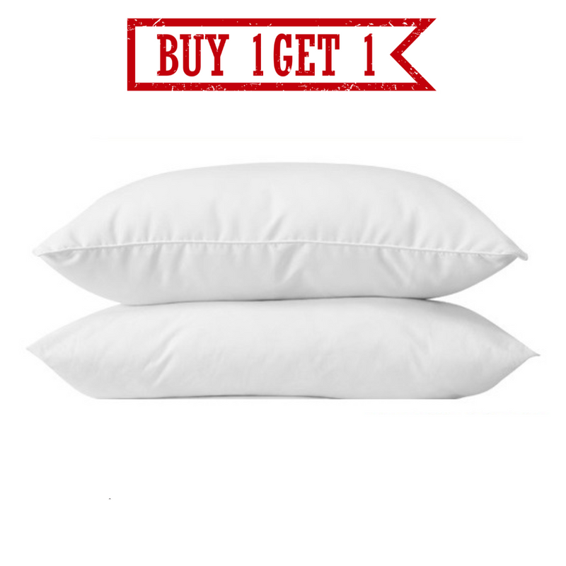 White fiber pillow pair with two stacked pillows and smooth stitched cover