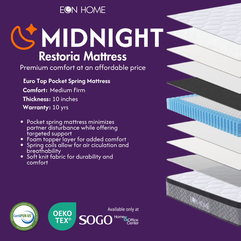 Euro top pocket spring mattress with medium-firm feel and layered comfort padding
