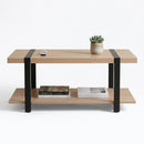 SKIRON Center Table by HOME SUITE with light wood shelves and black metal supports