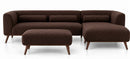 Dark brown L-shape sectional sofa with ottoman chaise and rounded back cushions