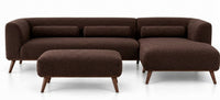 Dark brown L-shape sectional sofa with ottoman chaise and rounded back cushions