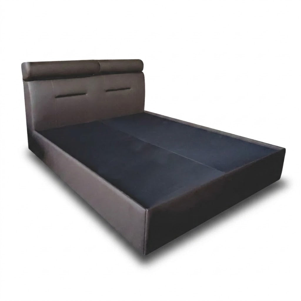 Brown leather bed frame on a white background