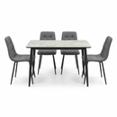 ELARA 4-seat dining set by HOME SUITE, with a marble-look table and four gray chairs.