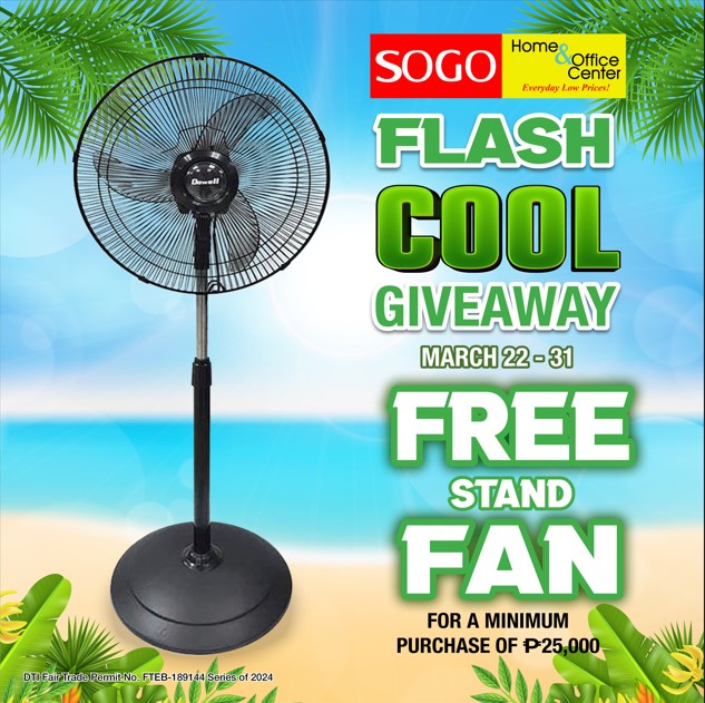 FREE Dowell 16" Stand Fan for a minimum purchase of P25,000 from March 22-31, 2024. Bank Deposit or GCASH Payments Only