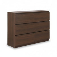 Wooden dresser with six drawers on a white background